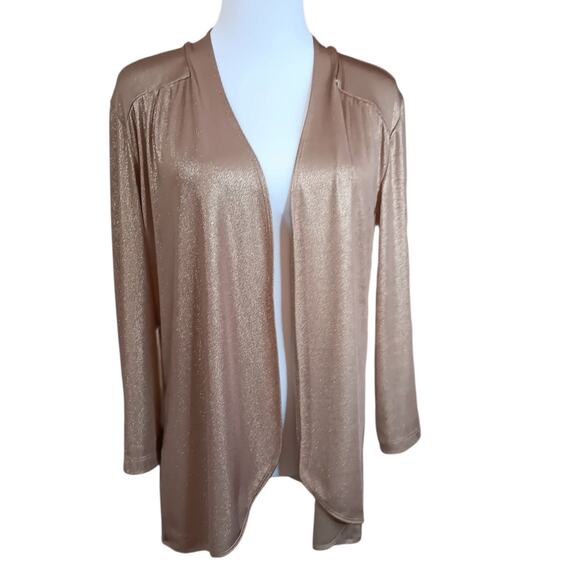 CHICO'S‎ 2 Travelers Open Front Jacket Cardigan Top 12/LG Dressy Gold Metallic - Picture 1 of 9